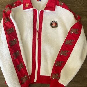 Vintage WINSTON MOTORSPORTS FULL ZIP FLEECE JACKET Large WHITE NASCAR RACING 90s